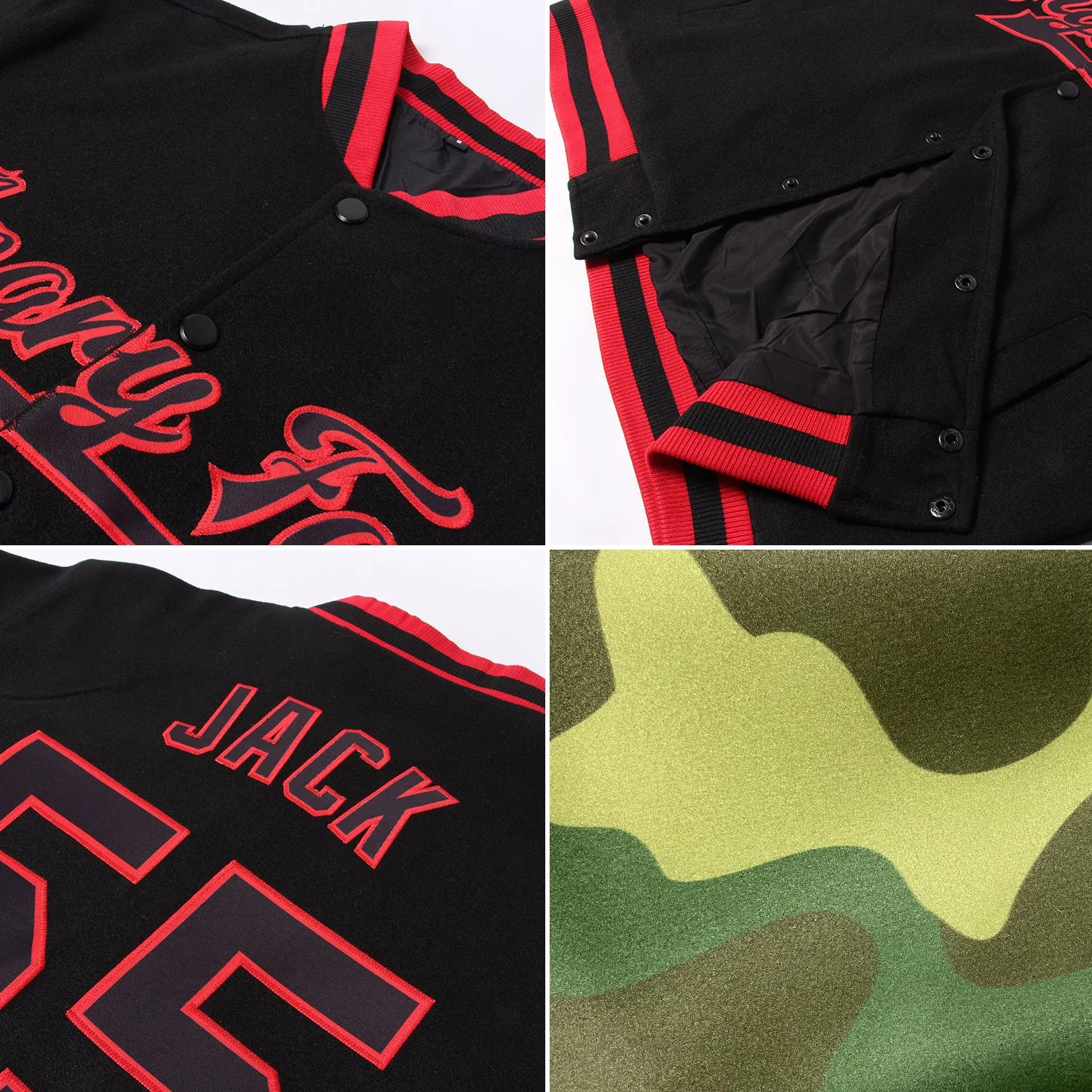 Custom Camo Kelly Green-White Bomber Full-Snap Varsity Letterman Salute To Service Jacket