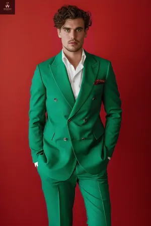 Custom Green Two-Piece Double-Breasted Suit for Men - Bespoke Wedding Suit, Tailored Custom Wedding Attire