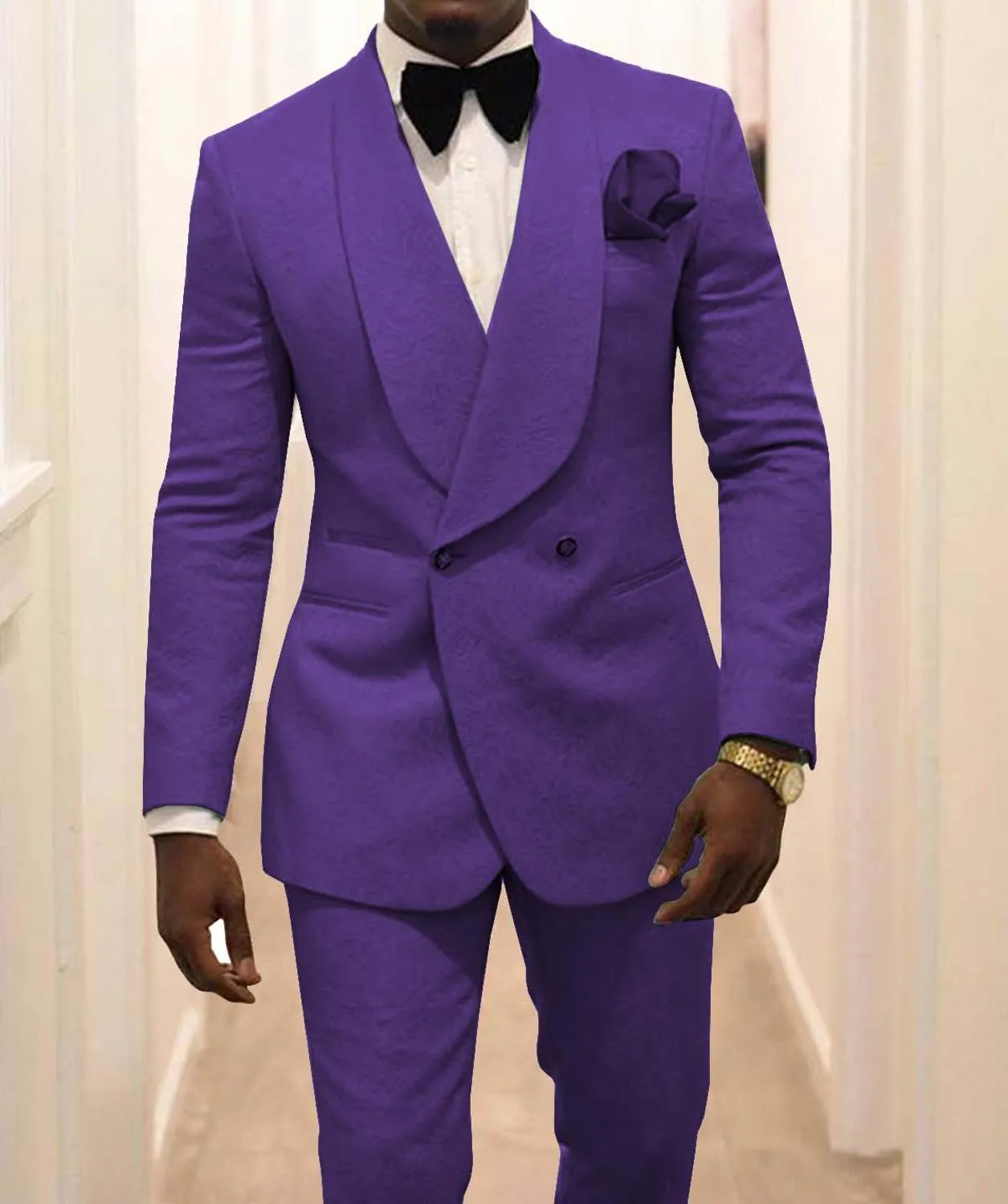 Custom Made Groomsmen White Pattern Groom Tuxedos Shawl Lapel Suits