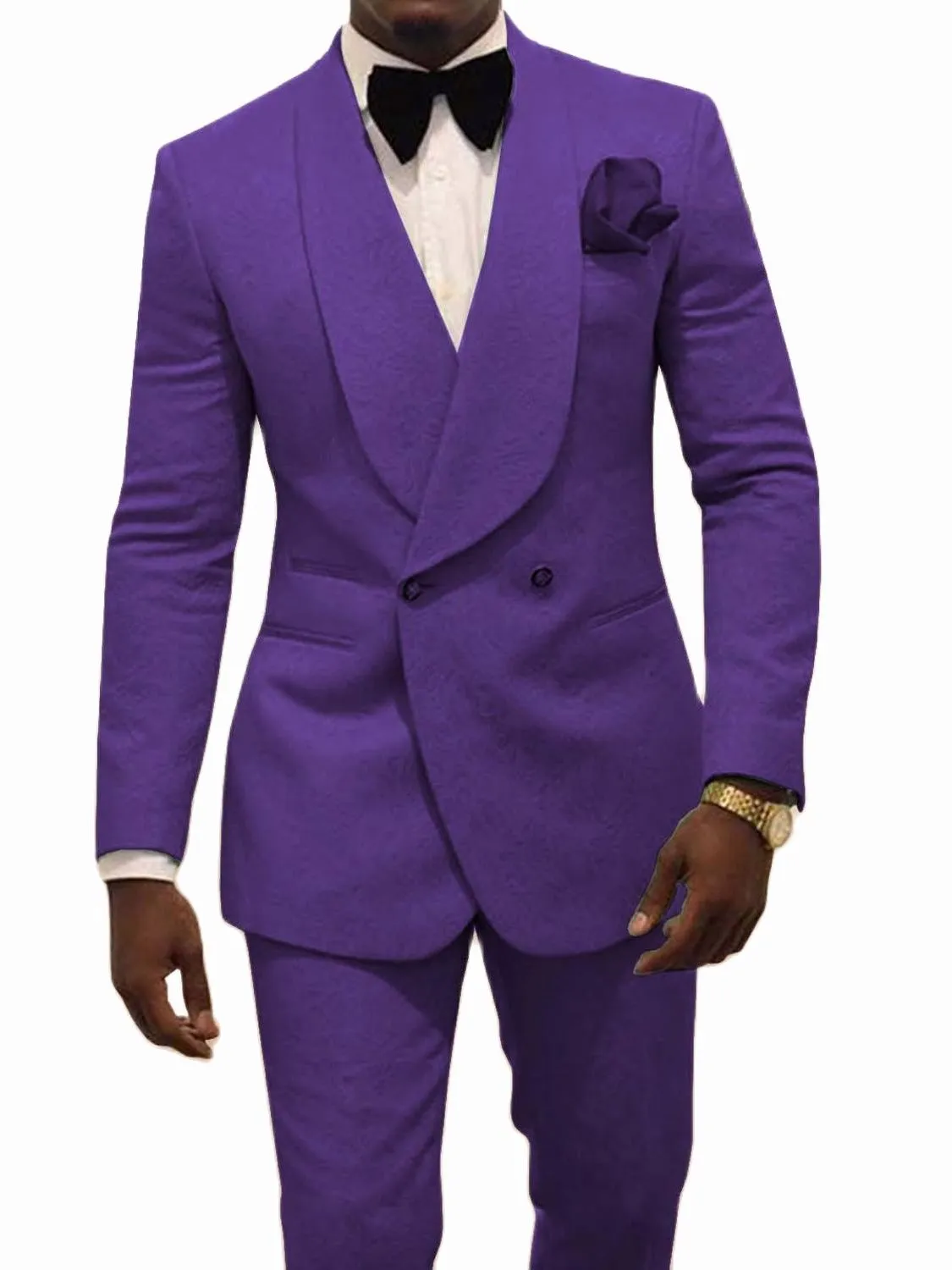 Custom Made Groomsmen White Pattern Groom Tuxedos Shawl Lapel Suits