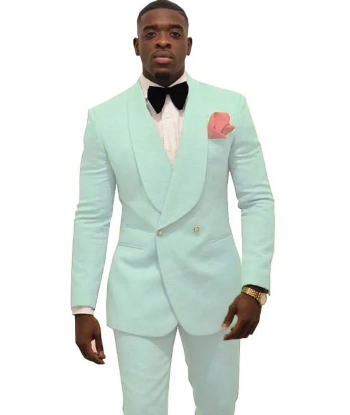 Custom Made Groomsmen White Pattern Groom Tuxedos Shawl Lapel Suits