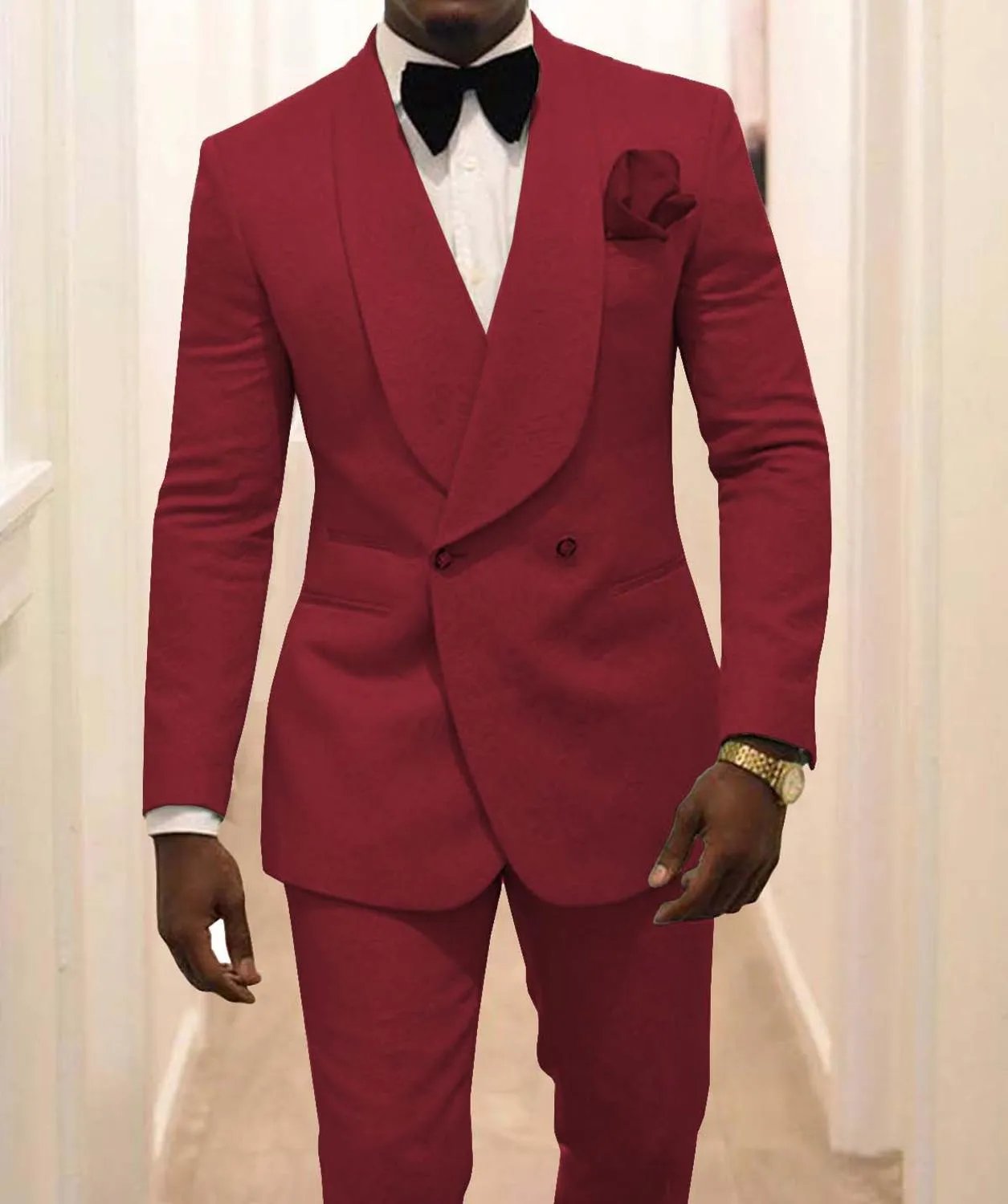Custom Made Groomsmen White Pattern Groom Tuxedos Shawl Lapel Suits