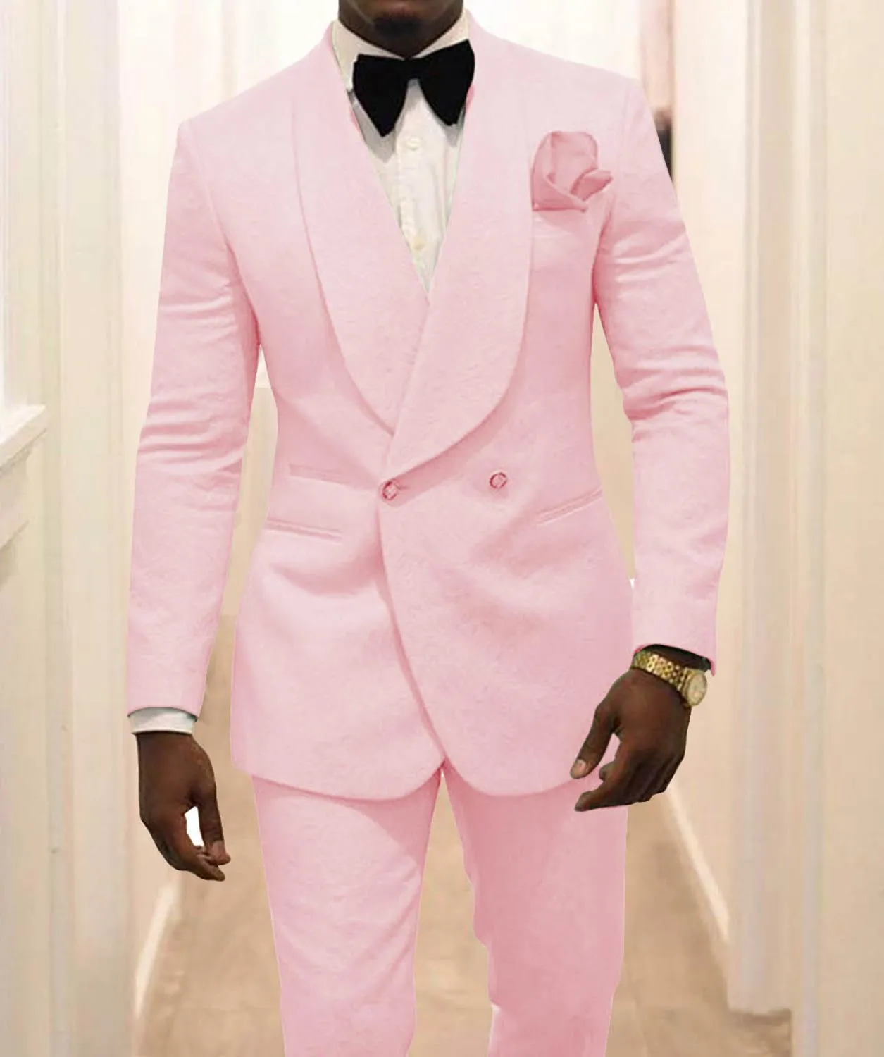 Custom Made Groomsmen White Pattern Groom Tuxedos Shawl Lapel Suits