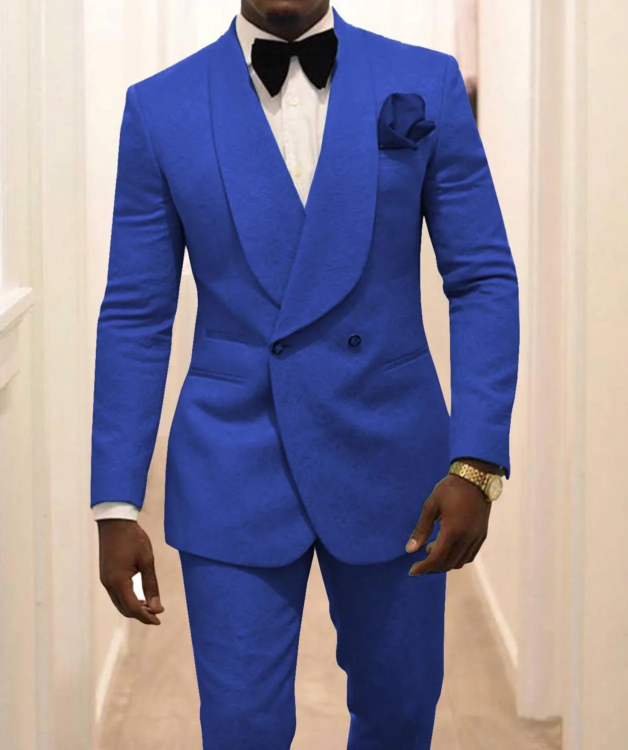 Custom Made Groomsmen White Pattern Groom Tuxedos Shawl Lapel Suits