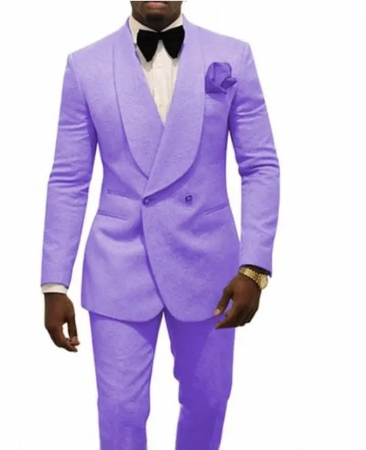 Custom Made Groomsmen White Pattern Groom Tuxedos Shawl Lapel Suits