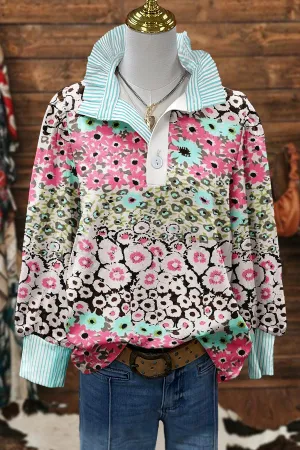 Cute Floral Print Puff Sleeve Blouse
