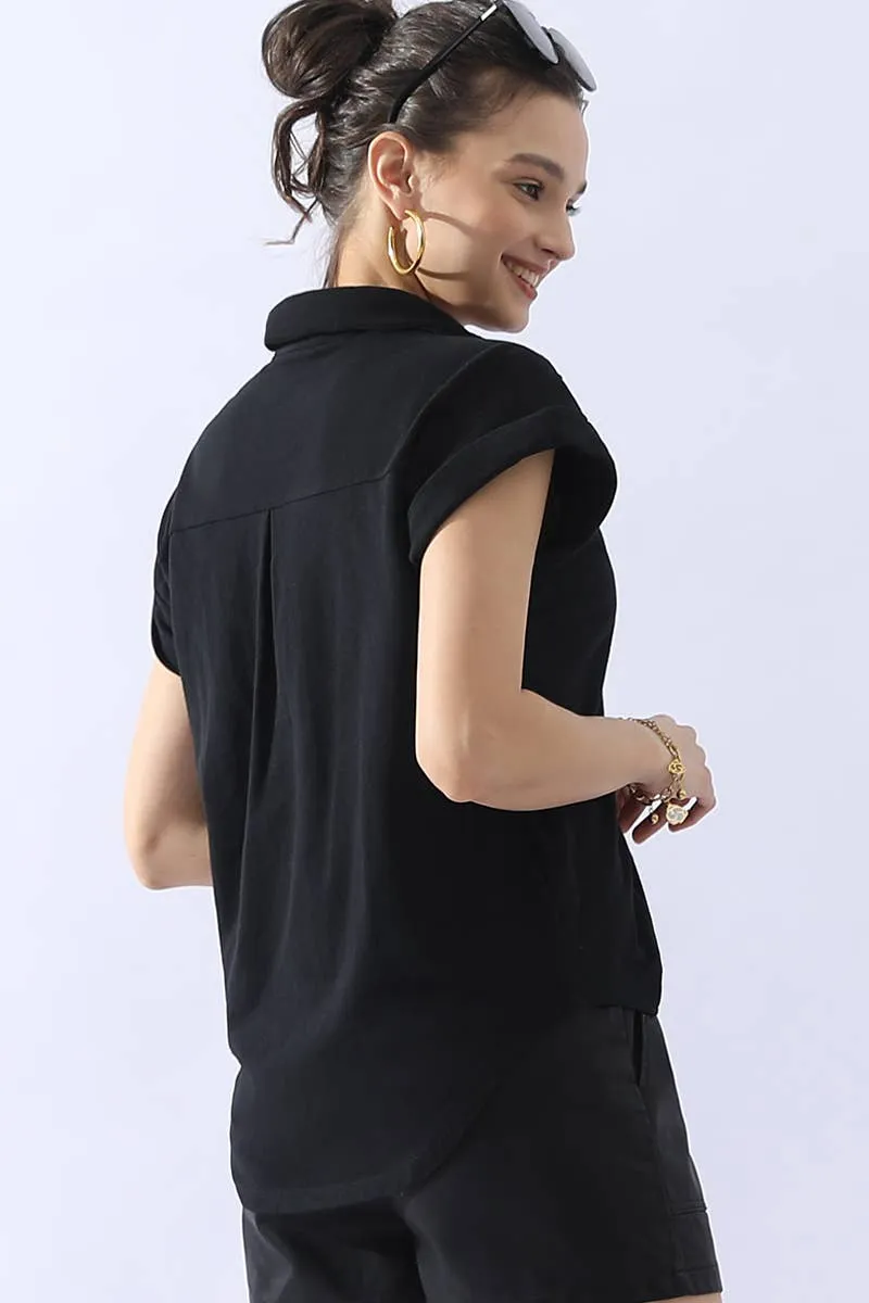 CWTTS698_JOHNNY COLLARS BUTTON CLOSER SHORT SLEEVE TOP: Orange / (S) 1