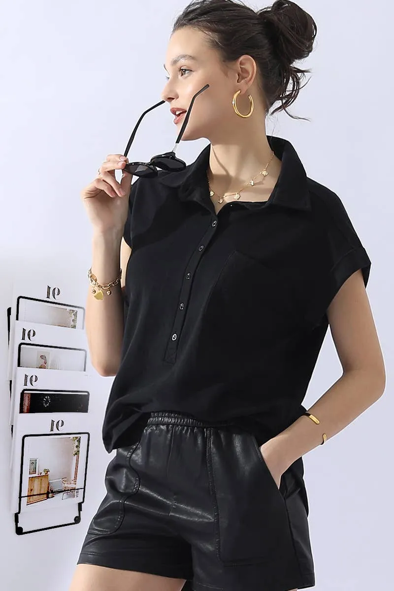 CWTTS698_JOHNNY COLLARS BUTTON CLOSER SHORT SLEEVE TOP: Orange / (S) 1
