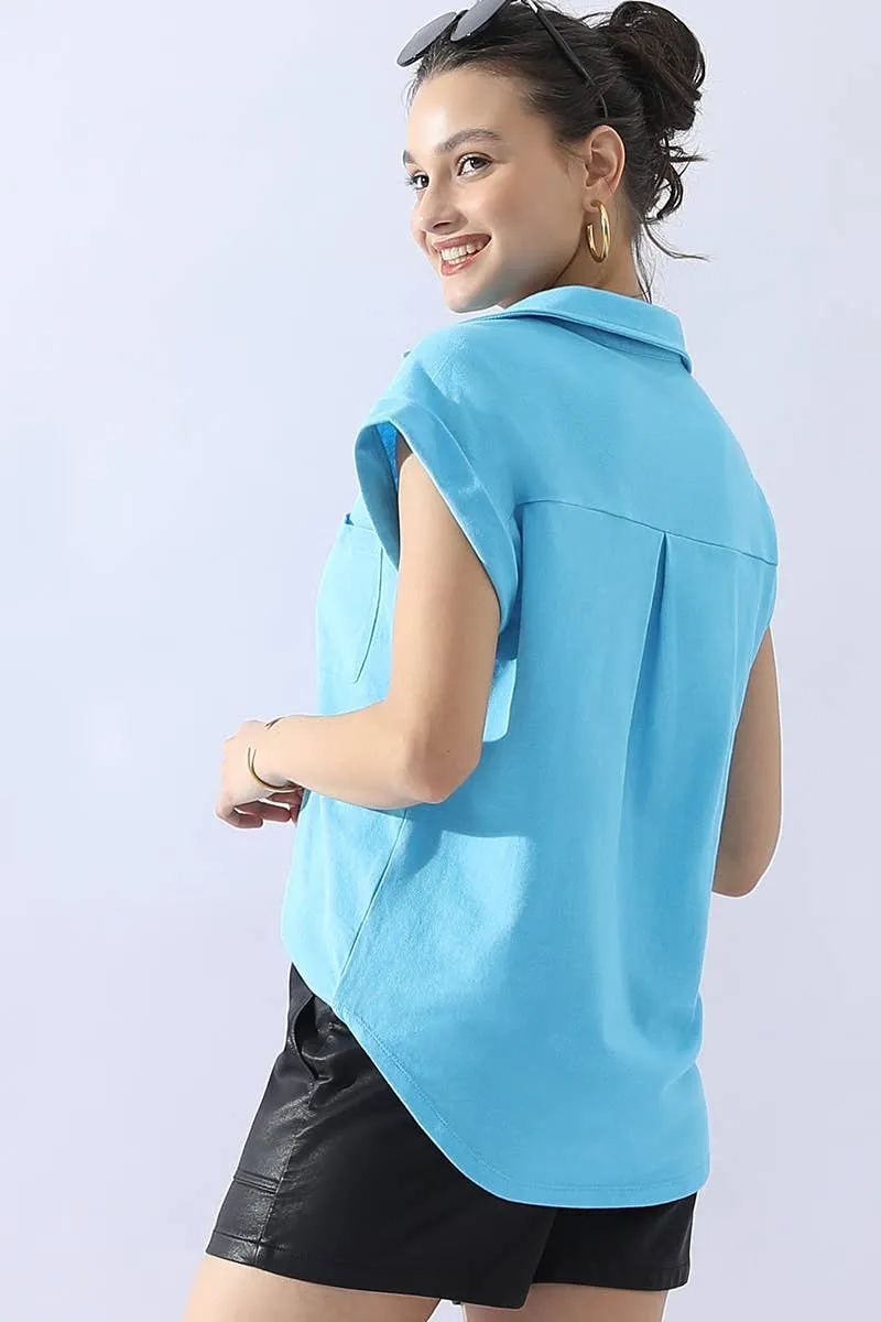CWTTS698_JOHNNY COLLARS BUTTON CLOSER SHORT SLEEVE TOP: Orange / (S) 1