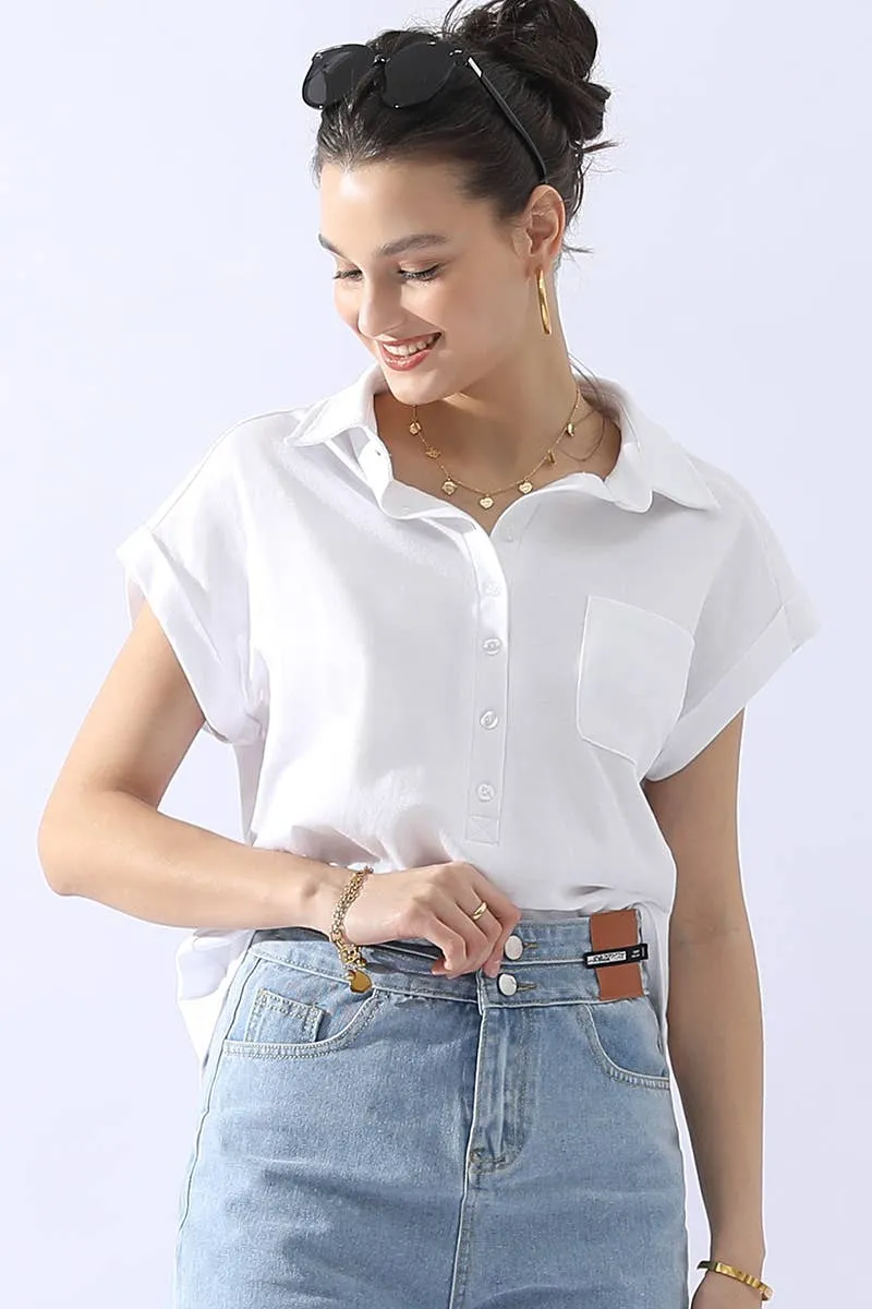 CWTTS698_JOHNNY COLLARS BUTTON CLOSER SHORT SLEEVE TOP: Orange / (S) 1