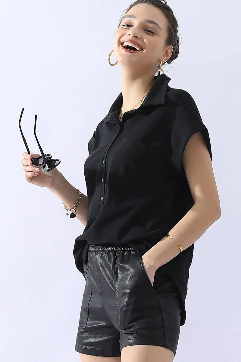 CWTTS698_JOHNNY COLLARS BUTTON CLOSER SHORT SLEEVE TOP: Orange / (S) 1