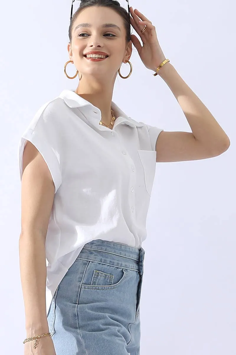 CWTTS698_JOHNNY COLLARS BUTTON CLOSER SHORT SLEEVE TOP: Orange / (S) 1