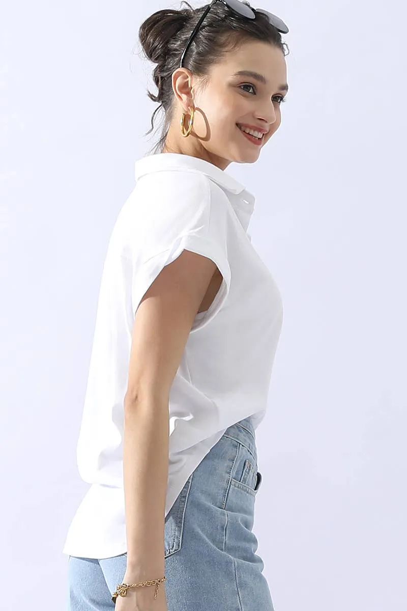 CWTTS698_JOHNNY COLLARS BUTTON CLOSER SHORT SLEEVE TOP: Orange / (S) 1