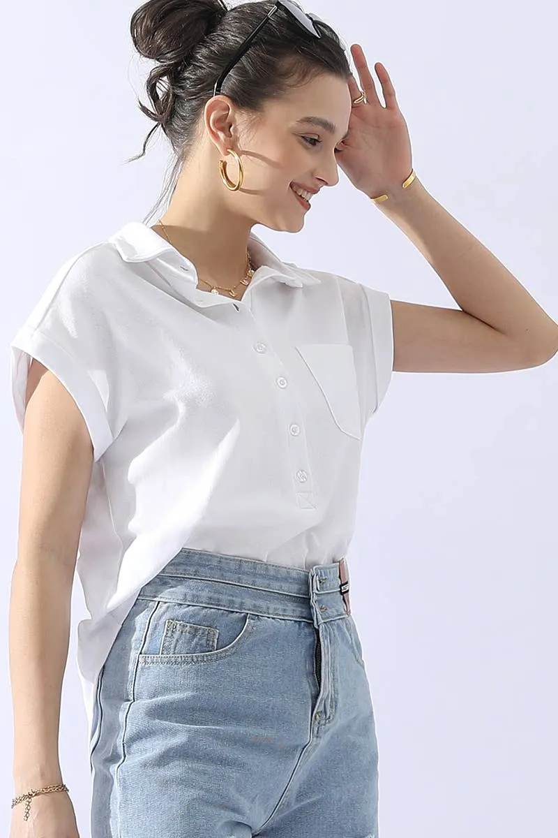 CWTTS698_JOHNNY COLLARS BUTTON CLOSER SHORT SLEEVE TOP: Orange / (S) 1