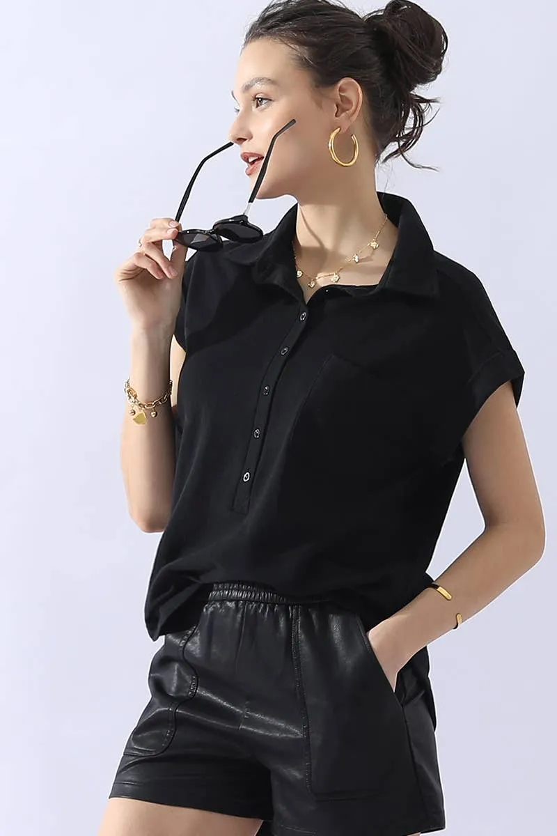CWTTS698_JOHNNY COLLARS BUTTON CLOSER SHORT SLEEVE TOP: Orange / (S) 1