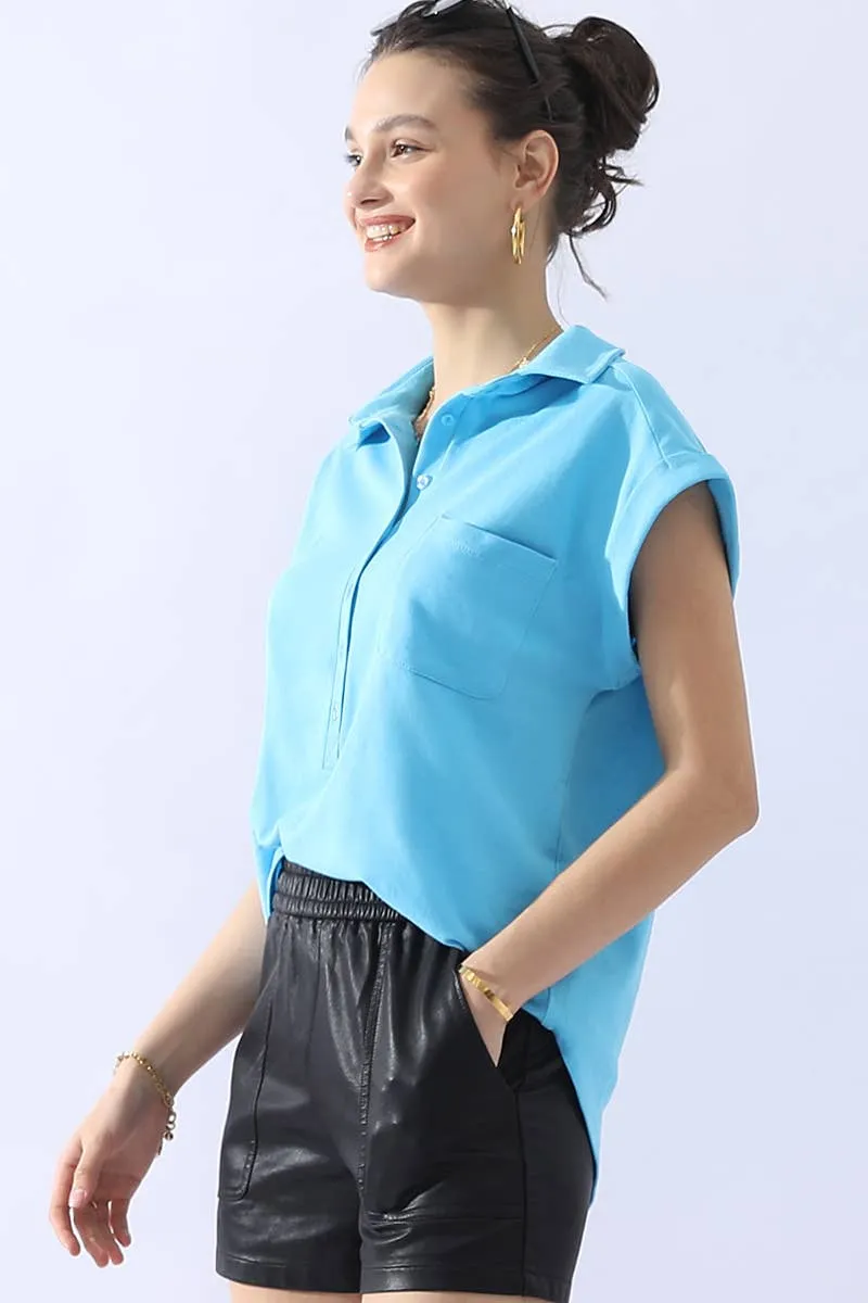 CWTTS698_JOHNNY COLLARS BUTTON CLOSER SHORT SLEEVE TOP: Orange / (S) 1