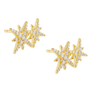 CZ Double Starburst Stud Earring