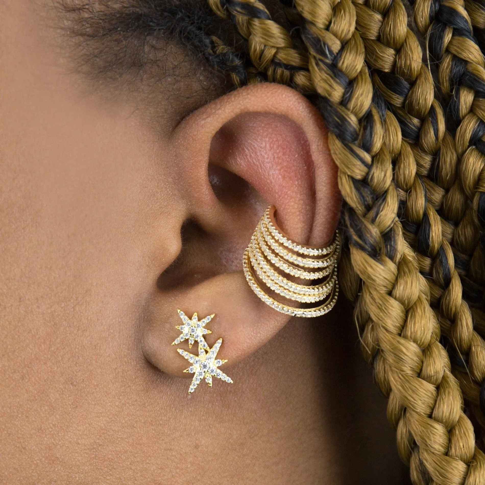 CZ Double Starburst Stud Earring
