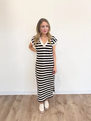 Dalia Stripe Midi Dress in Black