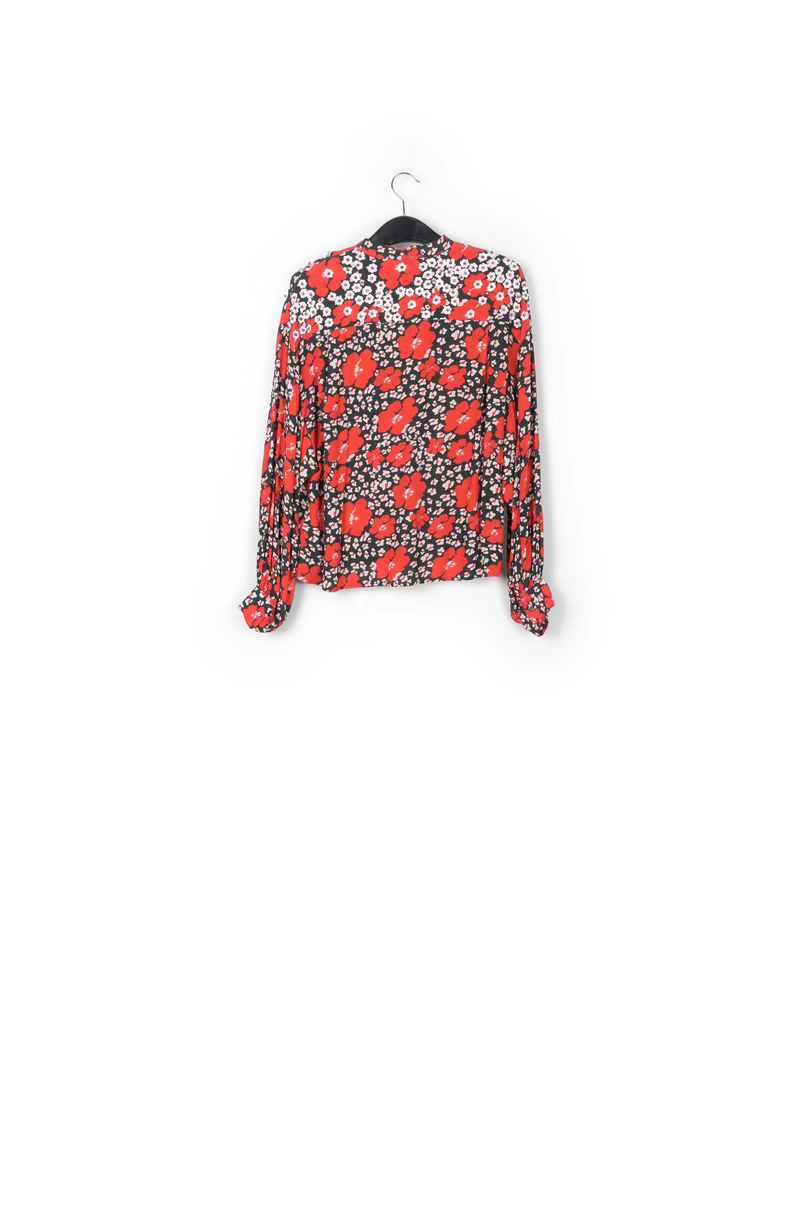 Dark blue, red and white floral-print shirt