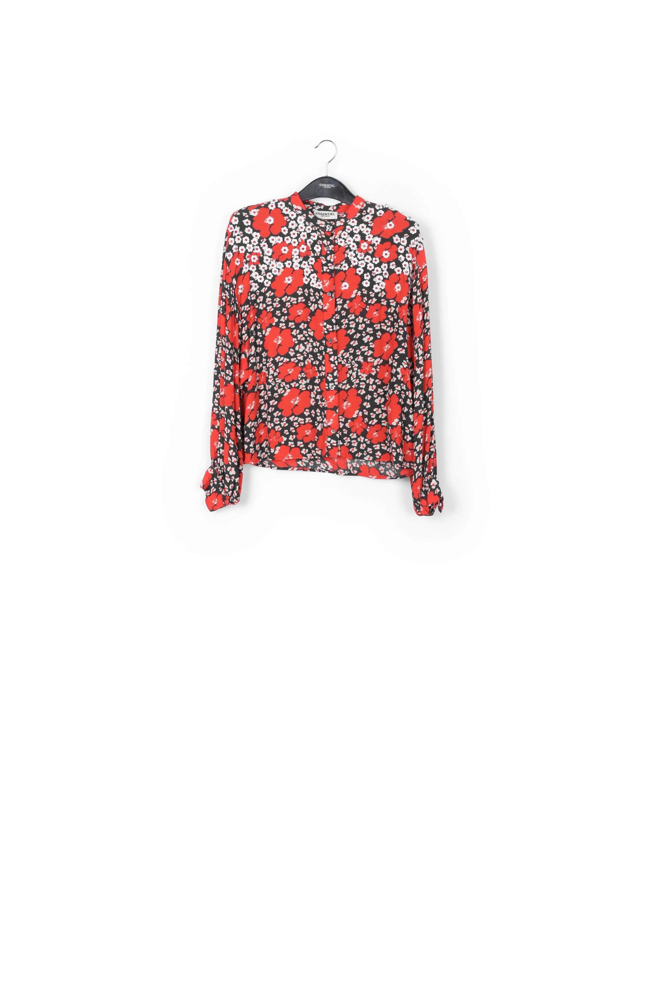 Dark blue, red and white floral-print shirt