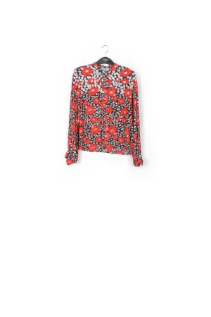 Dark blue, red and white floral-print shirt
