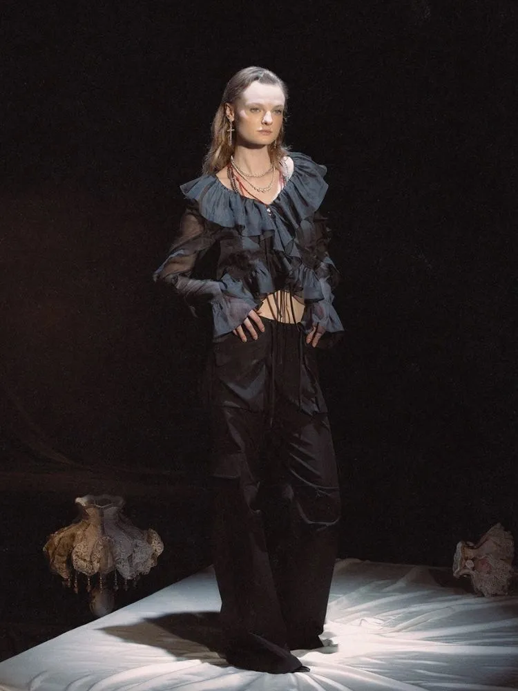 Dark Cropped Drawstring Work Pants