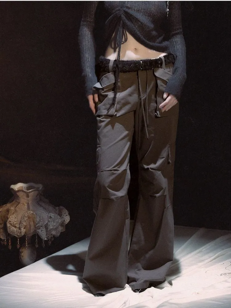 Dark Cropped Drawstring Work Pants