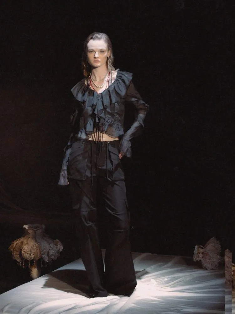 Dark Cropped Drawstring Work Pants