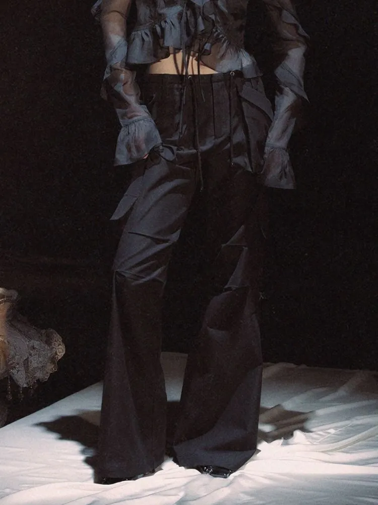 Dark Cropped Drawstring Work Pants