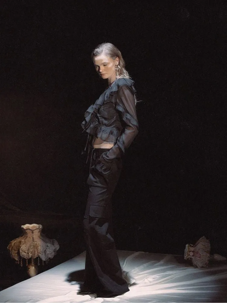 Dark Cropped Drawstring Work Pants