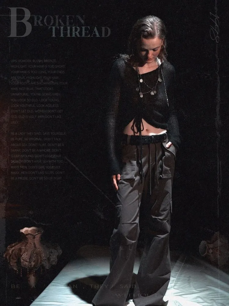 Dark Cropped Drawstring Work Pants