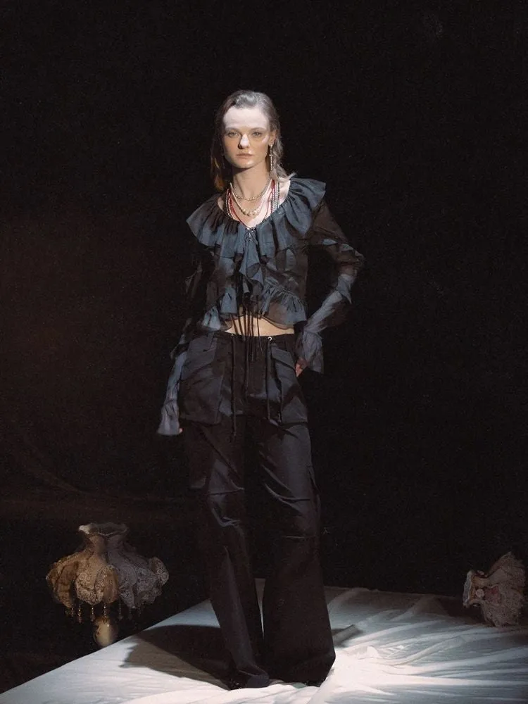 Dark Cropped Drawstring Work Pants