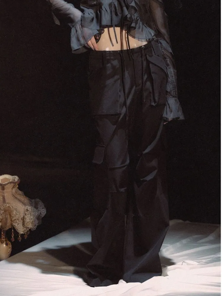 Dark Cropped Drawstring Work Pants