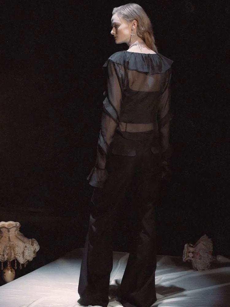 Dark Cropped Drawstring Work Pants