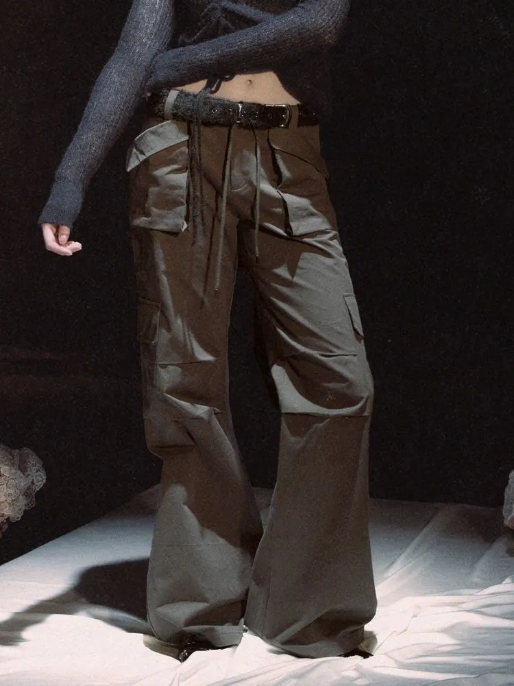 Dark Cropped Drawstring Work Pants