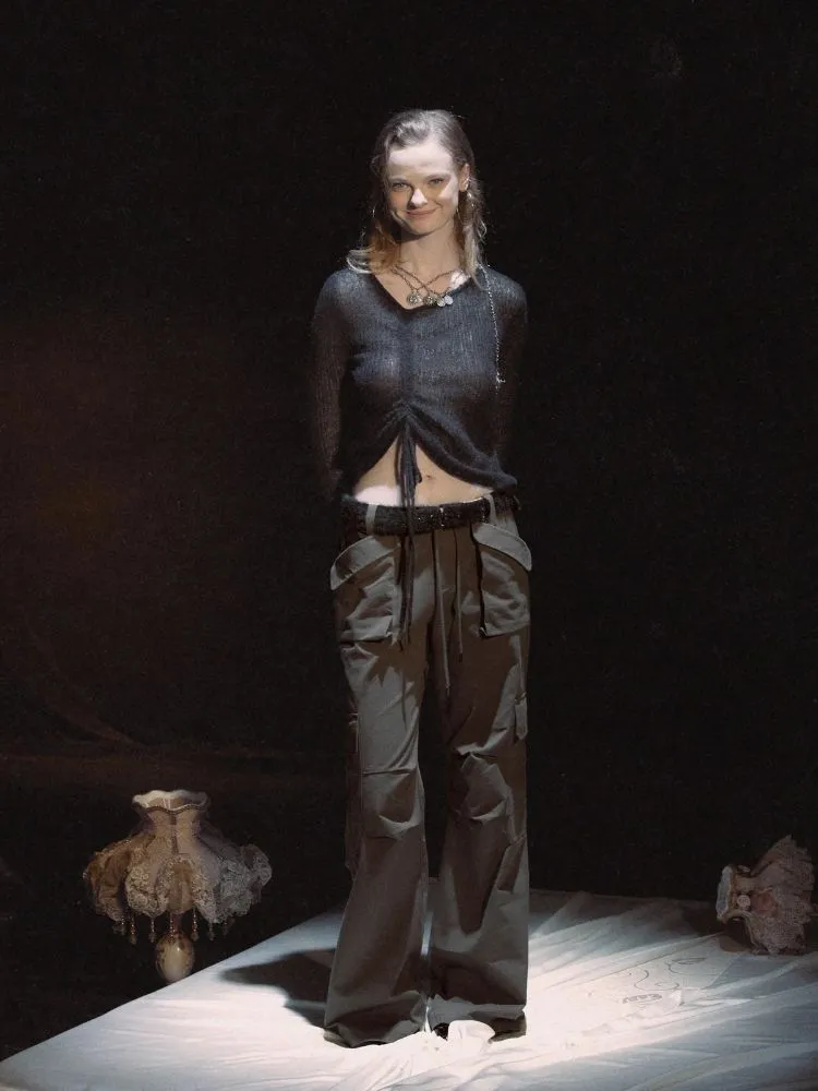 Dark Cropped Drawstring Work Pants