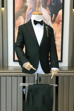 Dark Green Two Piece Peaked Lapel Prom Suit