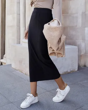 Dark In Sky Knit Midi Skirt - Black
