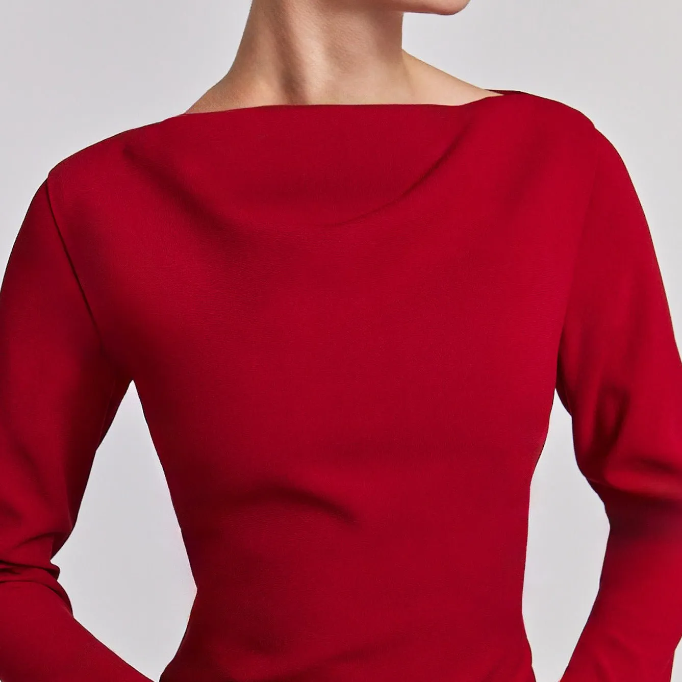 Dark Red Flared Long Sleeve Maxi Dress