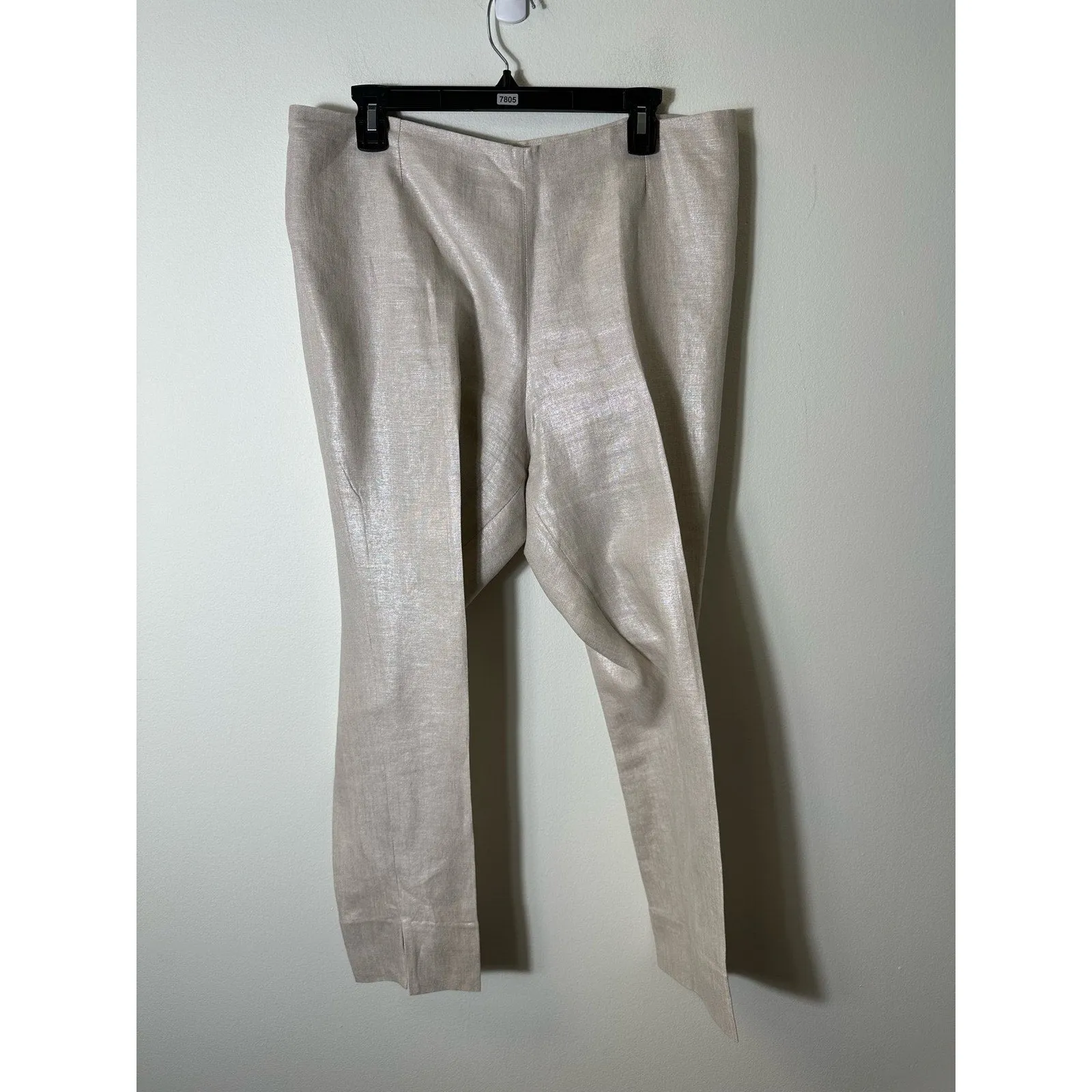 David Maison Gold Shimmery Linen Cropped Pants Sz 38" Waist