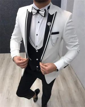 David New Arrival Three Pieces Peaked Lapel Best Fitted Wedding Men Suit