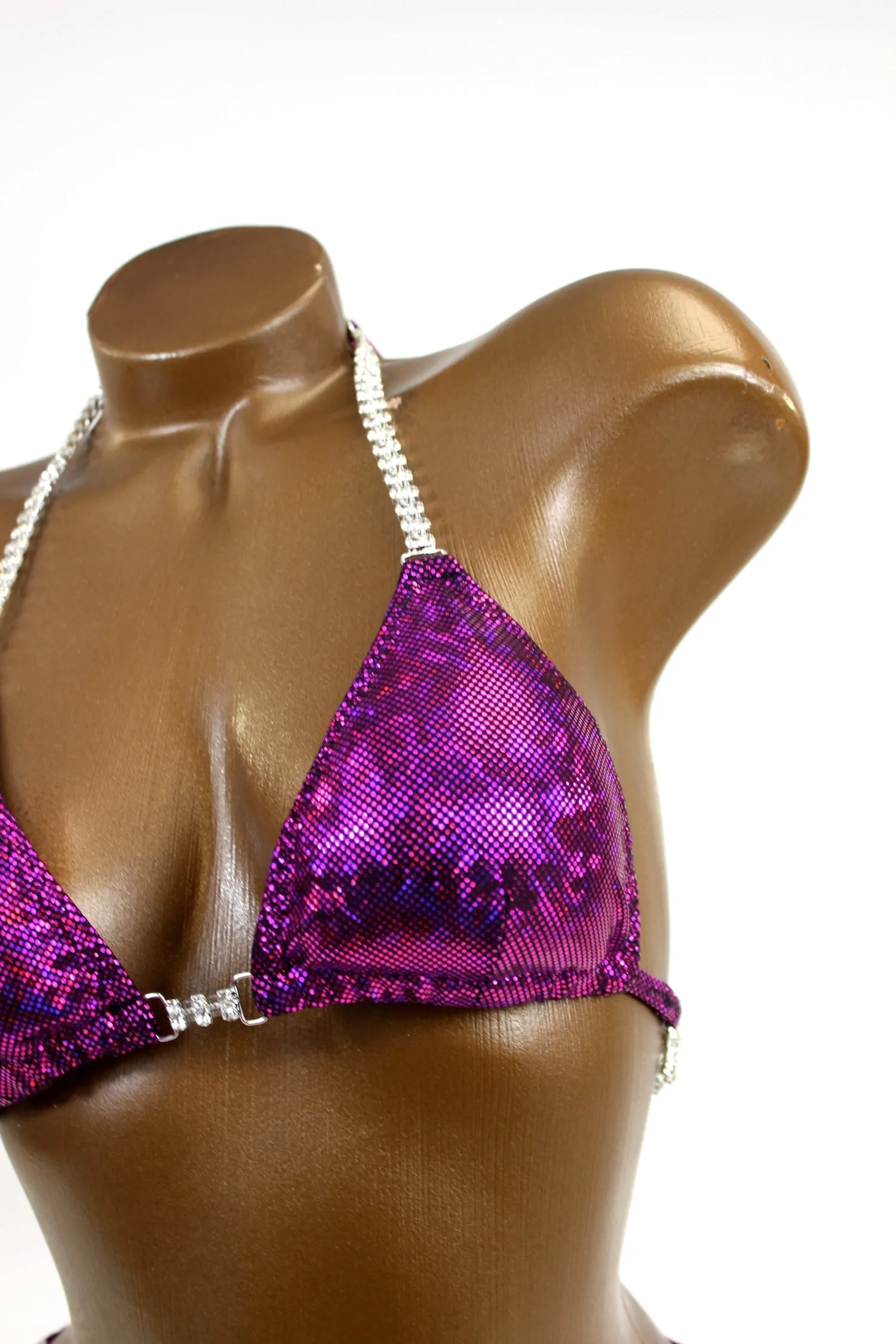 Deep Fuchsia Hologram Spandex Bikini Suit