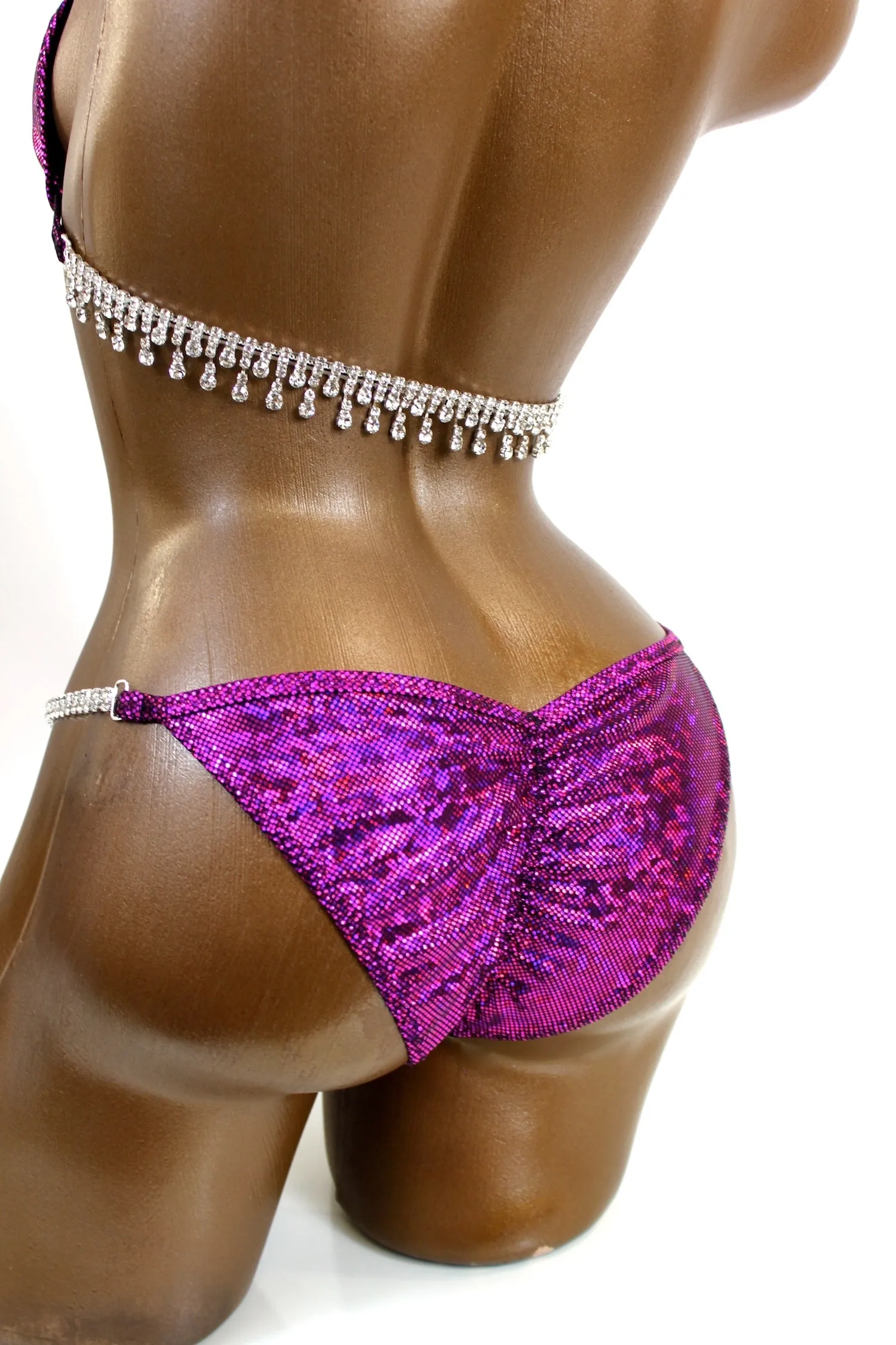 Deep Fuchsia Hologram Spandex Bikini Suit