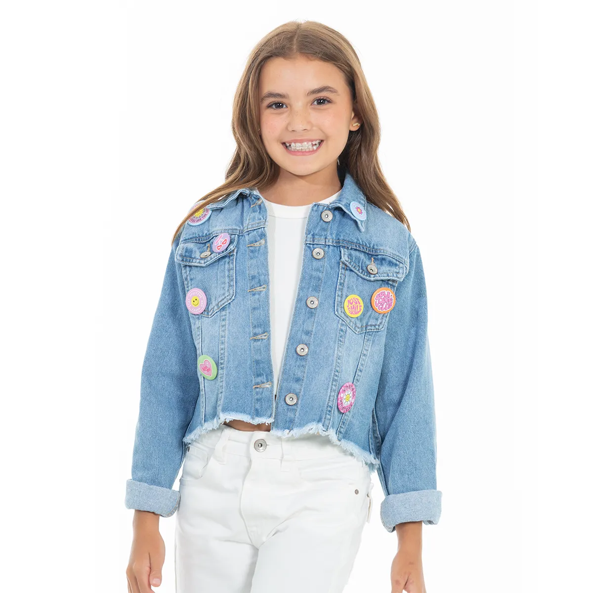 DENIM JACKET FOR GIRLS WITH PINS