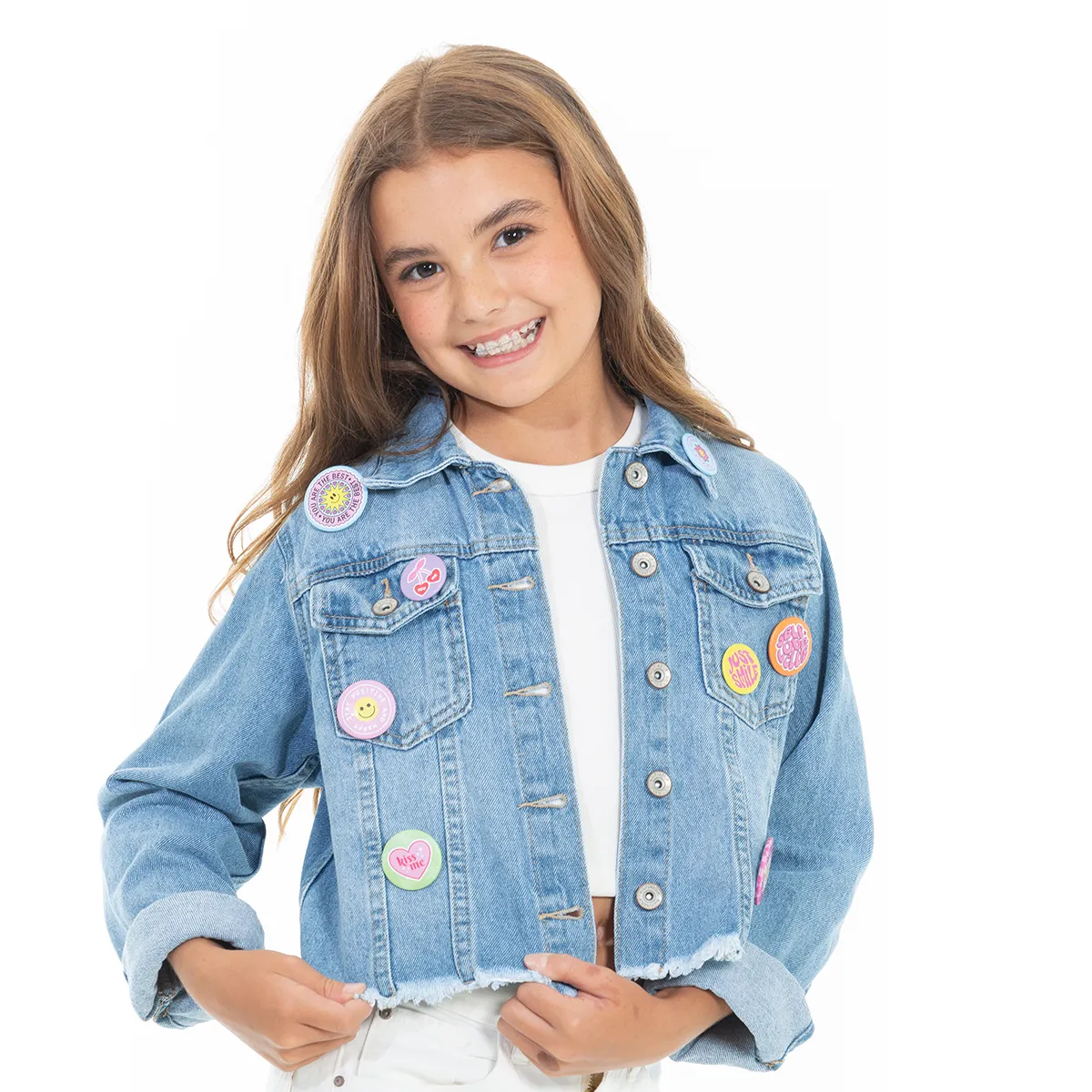 DENIM JACKET FOR GIRLS WITH PINS