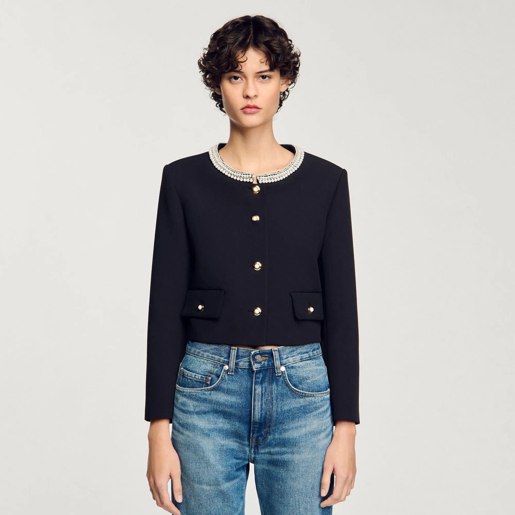 Domitille Jacket With Beaded Collar Black