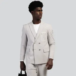 Double Breasted Gray Smart Suit - Oversized-Turkish Made