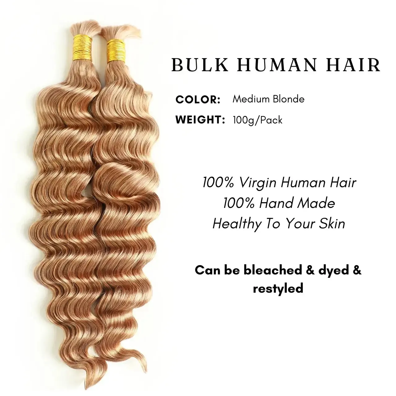 Double Drawn #27 Medium Blonde Loose Deep Wave Bulk Human Hair for Braiding