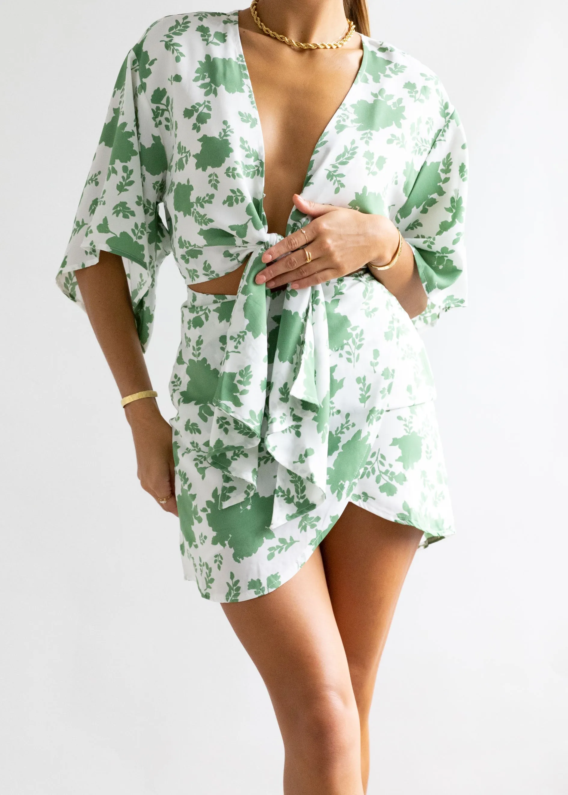 Dreams Tie Front Dress - Fern Floral